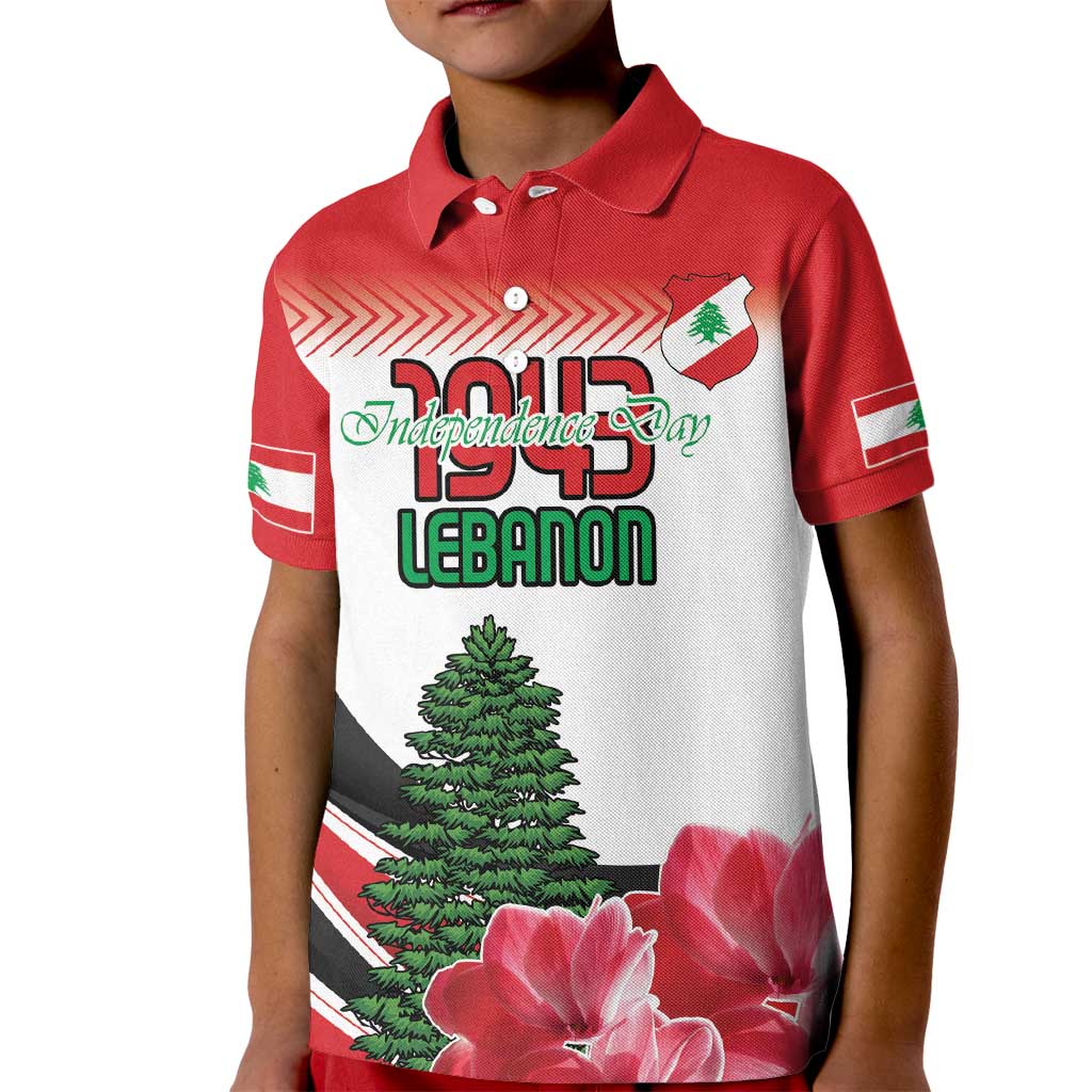 Custom Lebanon Independence Day Kid Polo Shirt Cyclamen Flowers Blooming - Wonder Print Shop