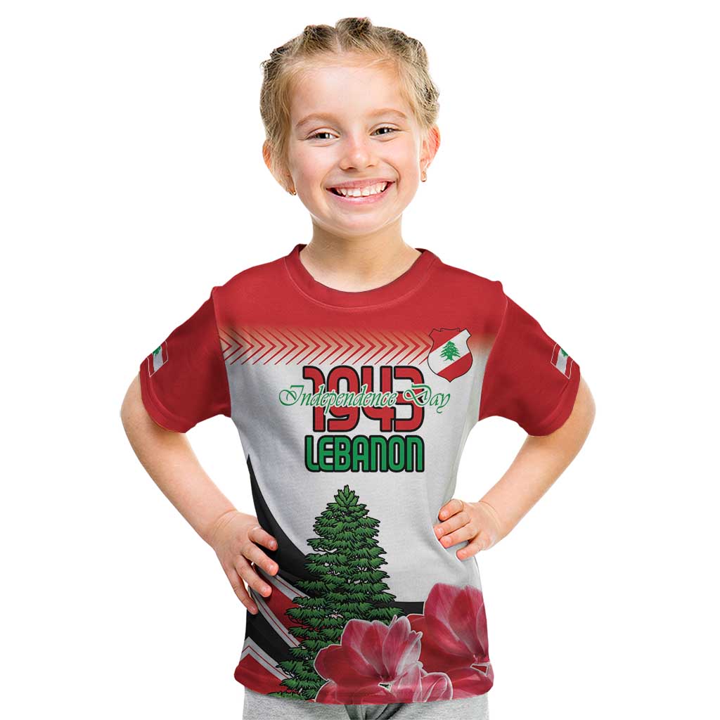 Custom Lebanon Independence Day Kid T Shirt Cyclamen Flowers Blooming - Wonder Print Shop