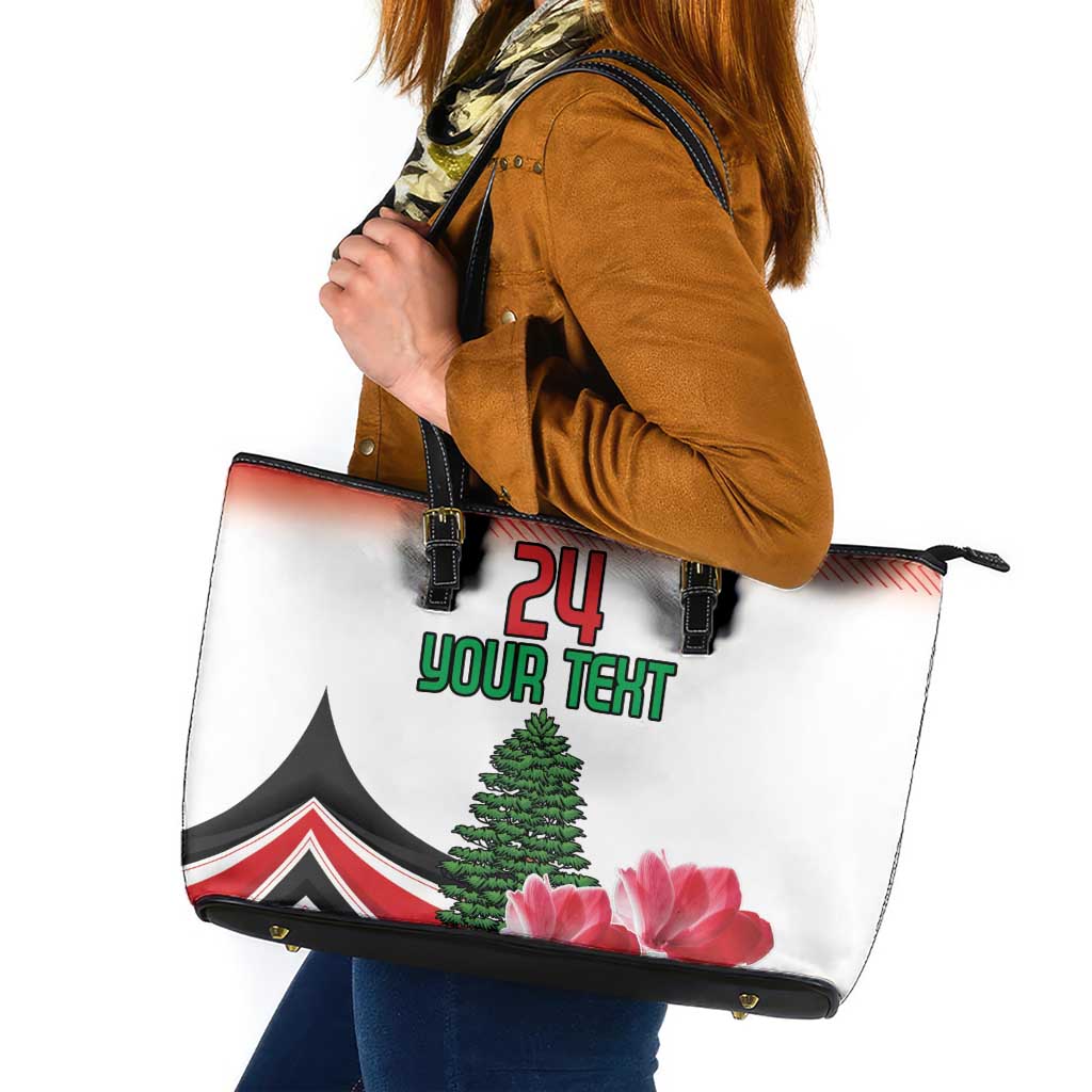 Custom Lebanon Independence Day Leather Tote Bag Cyclamen Flowers Blooming - Wonder Print Shop