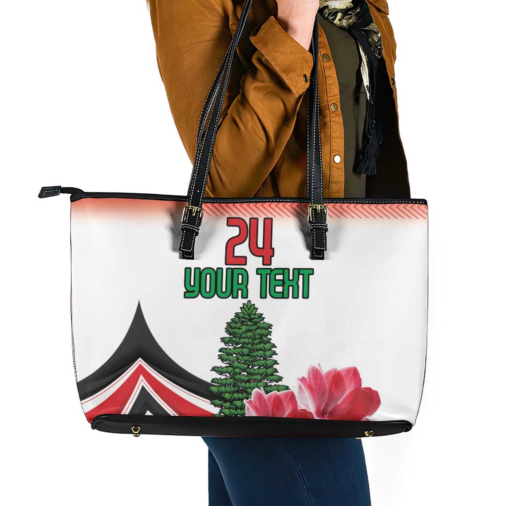 Custom Lebanon Independence Day Leather Tote Bag Cyclamen Flowers Blooming - Wonder Print Shop