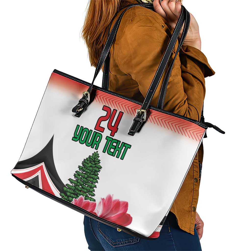 Custom Lebanon Independence Day Leather Tote Bag Cyclamen Flowers Blooming - Wonder Print Shop
