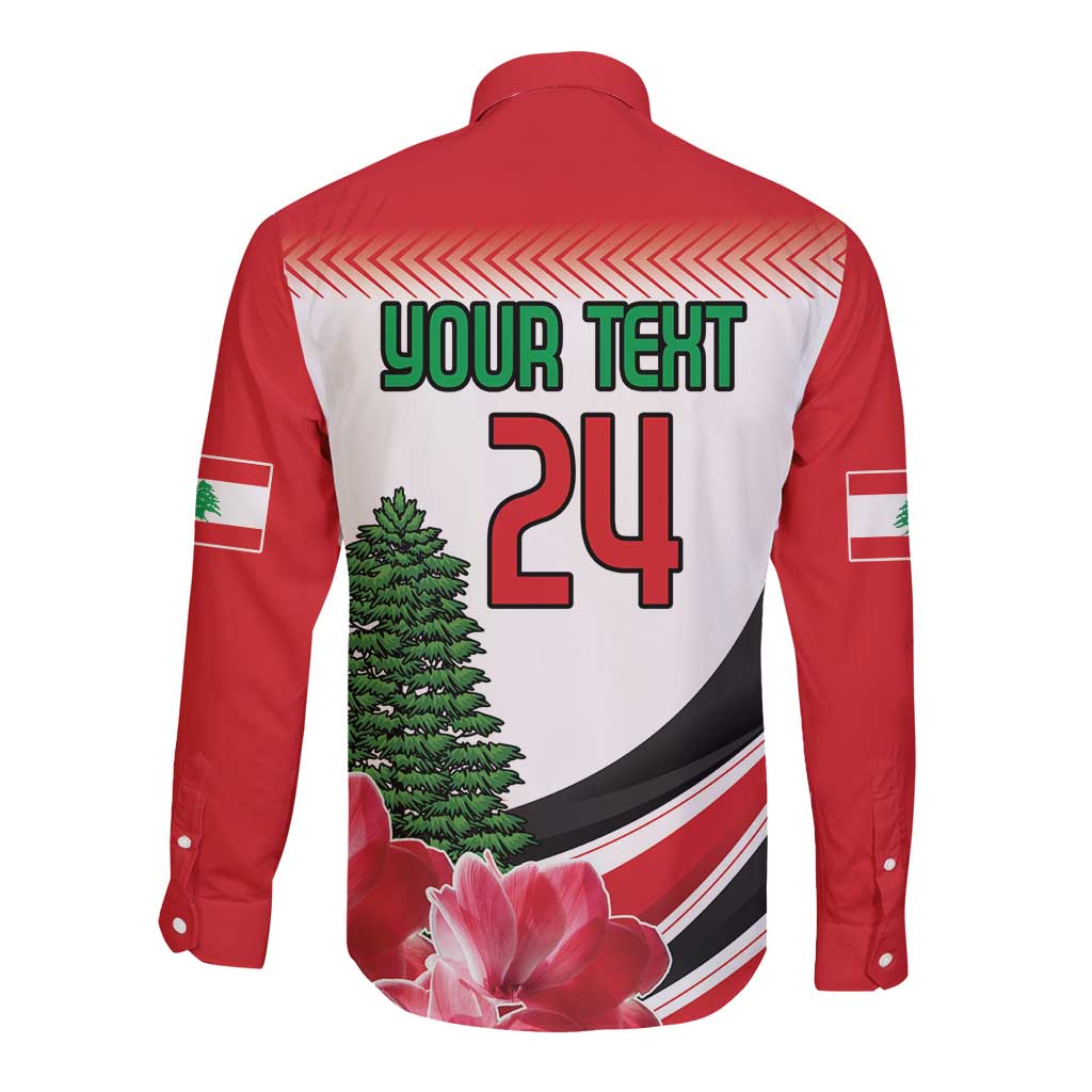 Custom Lebanon Independence Day Long Sleeve Button Shirt Cyclamen Flowers Blooming - Wonder Print Shop