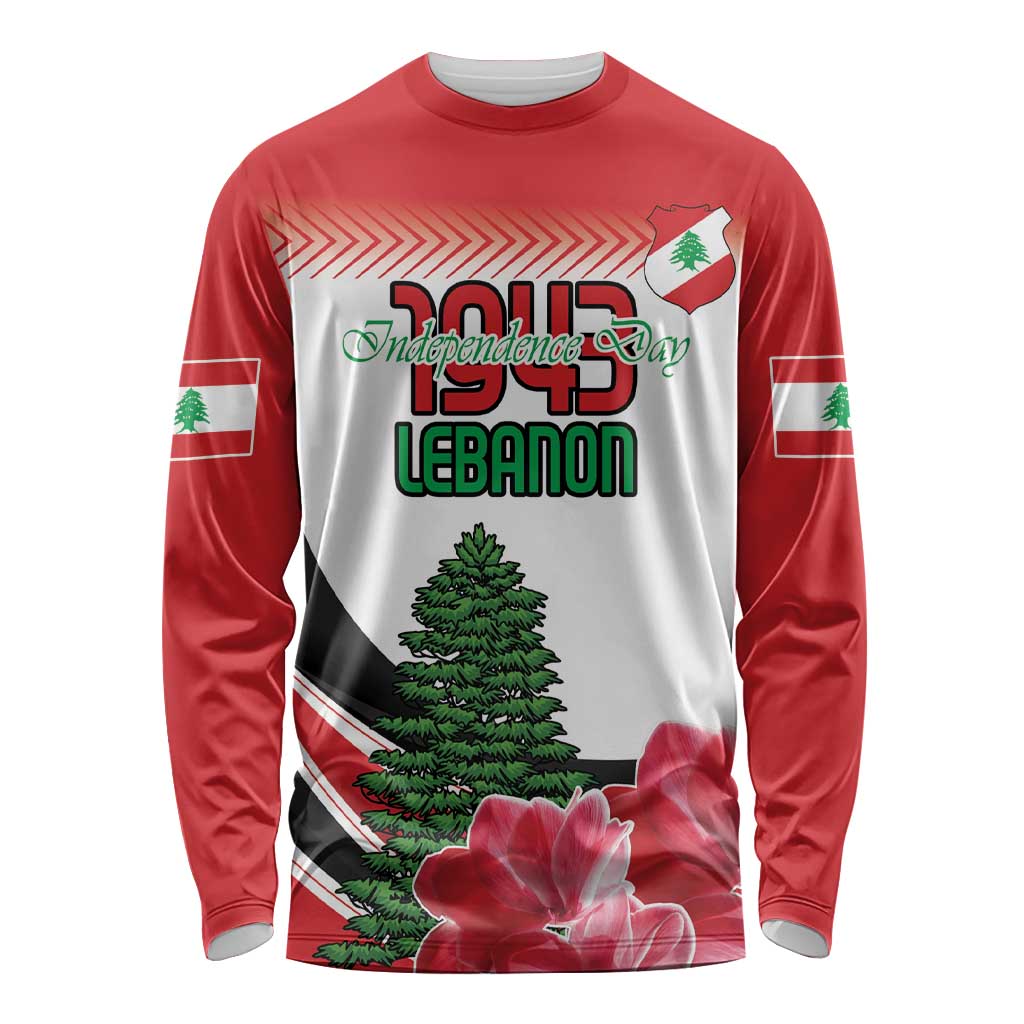 Custom Lebanon Independence Day Long Sleeve Shirt Cyclamen Flowers Blooming - Wonder Print Shop