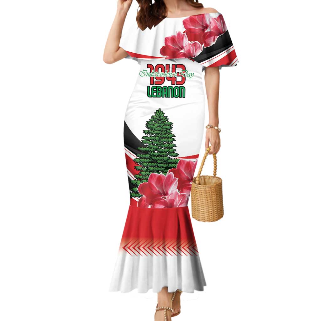 Custom Lebanon Independence Day Mermaid Dress Cyclamen Flowers Blooming - Wonder Print Shop