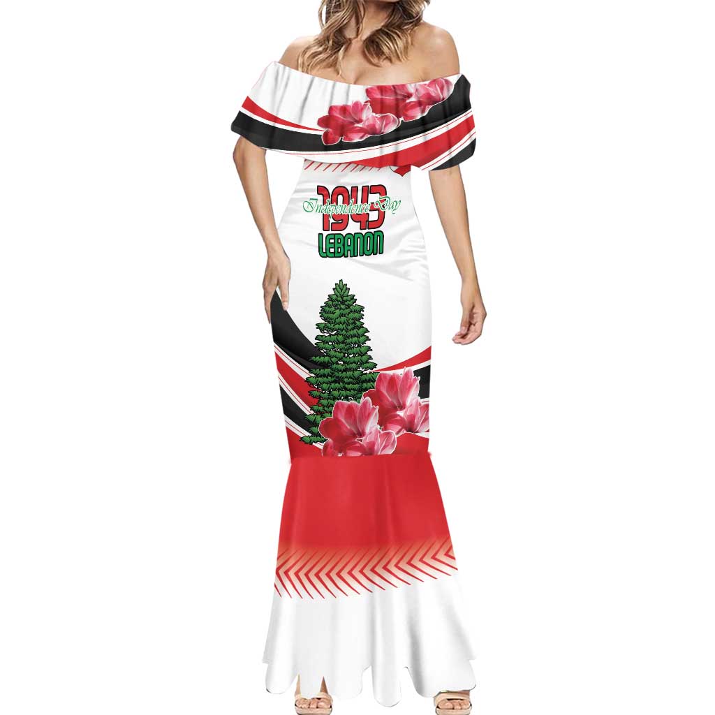 Custom Lebanon Independence Day Mermaid Dress Cyclamen Flowers Blooming - Wonder Print Shop