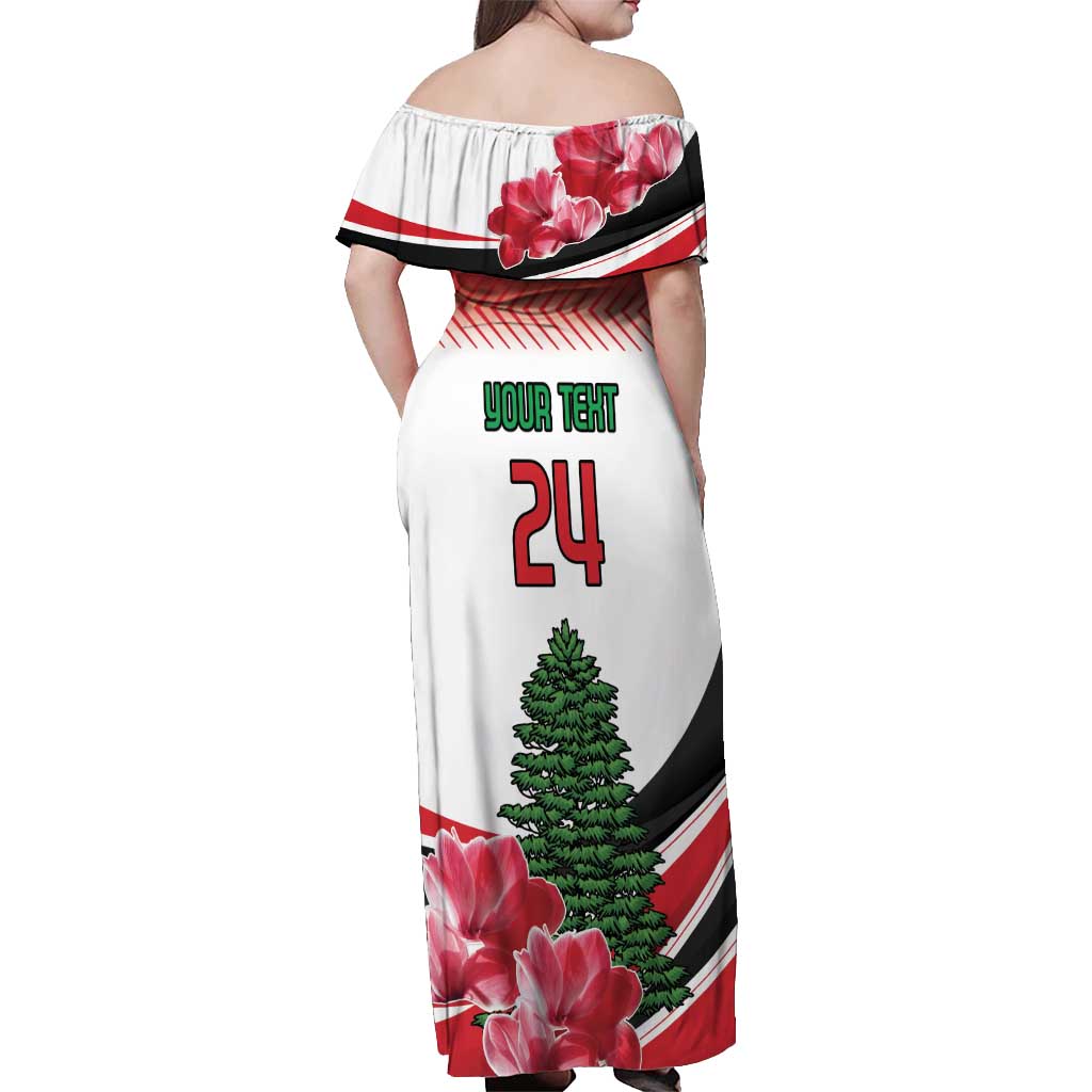 Custom Lebanon Independence Day Off Shoulder Maxi Dress Cyclamen Flowers Blooming - Wonder Print Shop