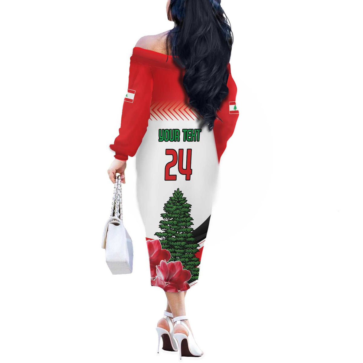 Custom Lebanon Independence Day Off The Shoulder Long Sleeve Dress Cyclamen Flowers Blooming - Wonder Print Shop