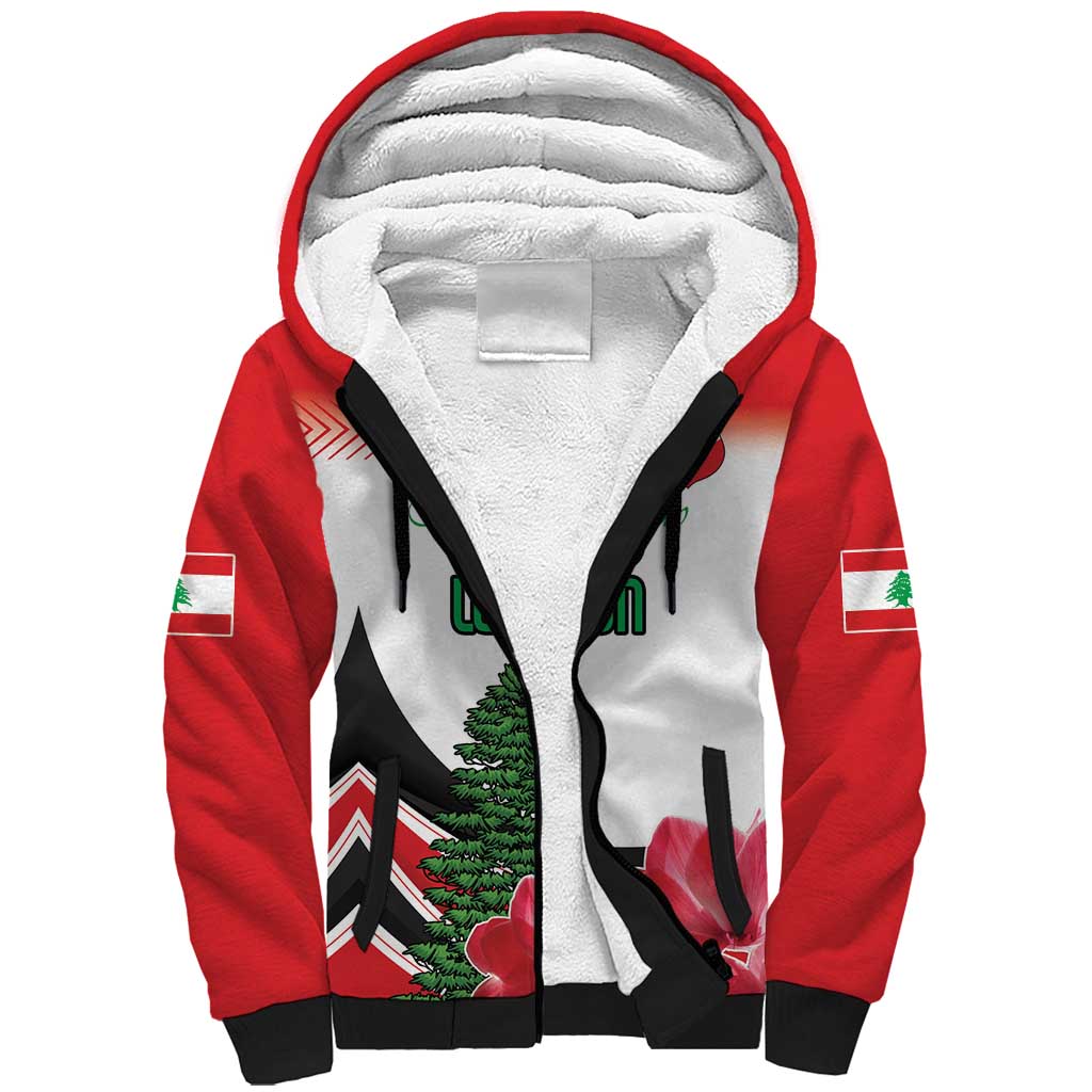 Custom Lebanon Independence Day Sherpa Hoodie Cyclamen Flowers Blooming - Wonder Print Shop