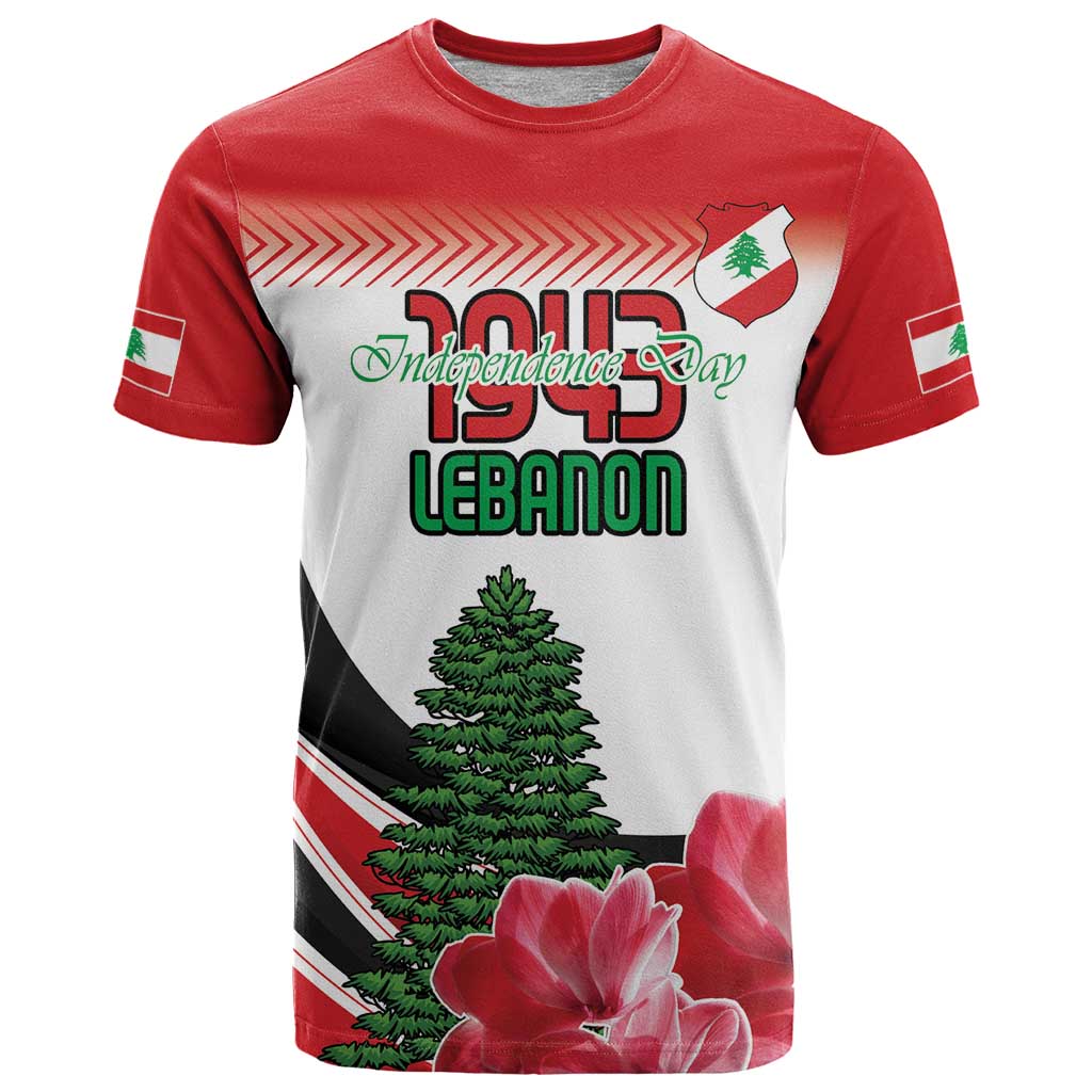 Custom Lebanon Independence Day T Shirt Cyclamen Flowers Blooming - Wonder Print Shop