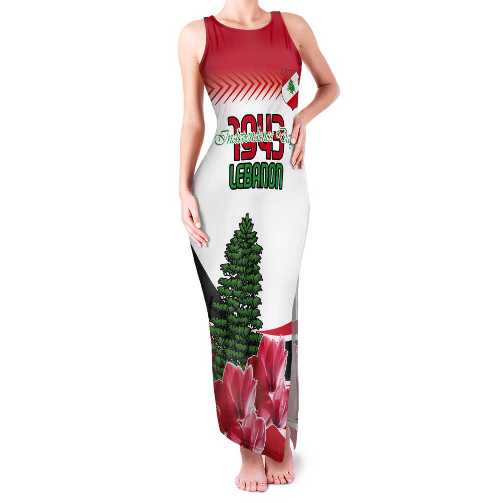 Custom Lebanon Independence Day Tank Maxi Dress Cyclamen Flowers Blooming - Wonder Print Shop