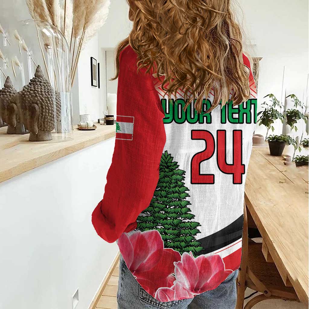 Custom Lebanon Independence Day Women Casual Shirt Cyclamen Flowers Blooming - Wonder Print Shop