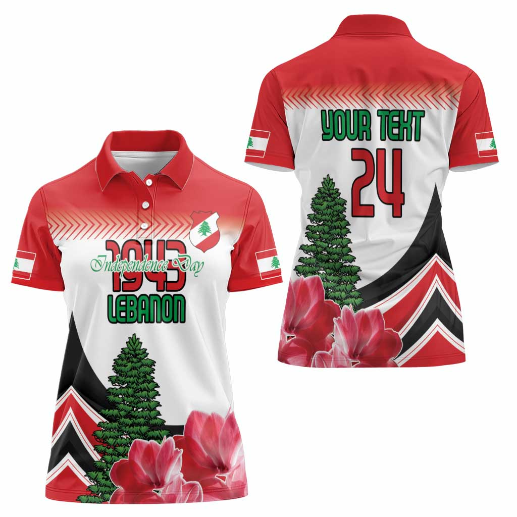Custom Lebanon Independence Day Women Polo Shirt Cyclamen Flowers Blooming - Wonder Print Shop