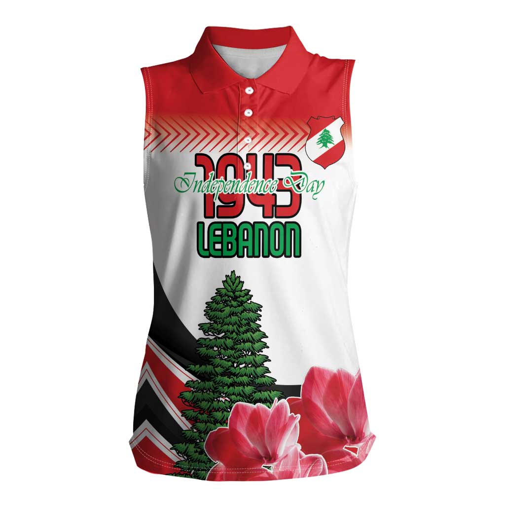 Custom Lebanon Independence Day Women Sleeveless Polo Shirt Cyclamen Flowers Blooming - Wonder Print Shop