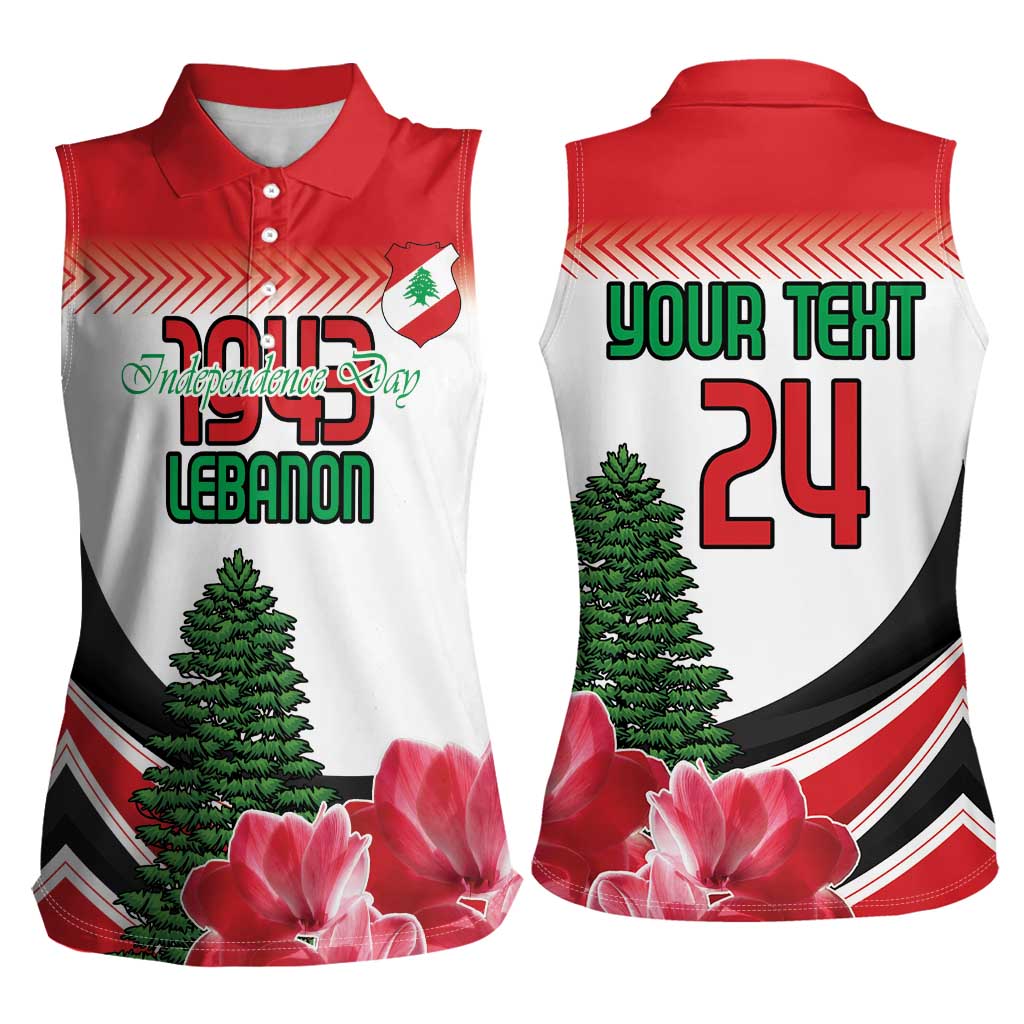 Custom Lebanon Independence Day Women Sleeveless Polo Shirt Cyclamen Flowers Blooming - Wonder Print Shop