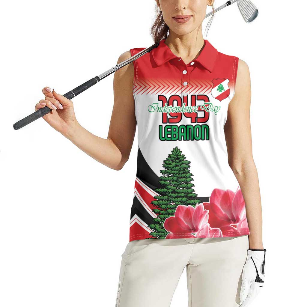 Custom Lebanon Independence Day Women Sleeveless Polo Shirt Cyclamen Flowers Blooming - Wonder Print Shop