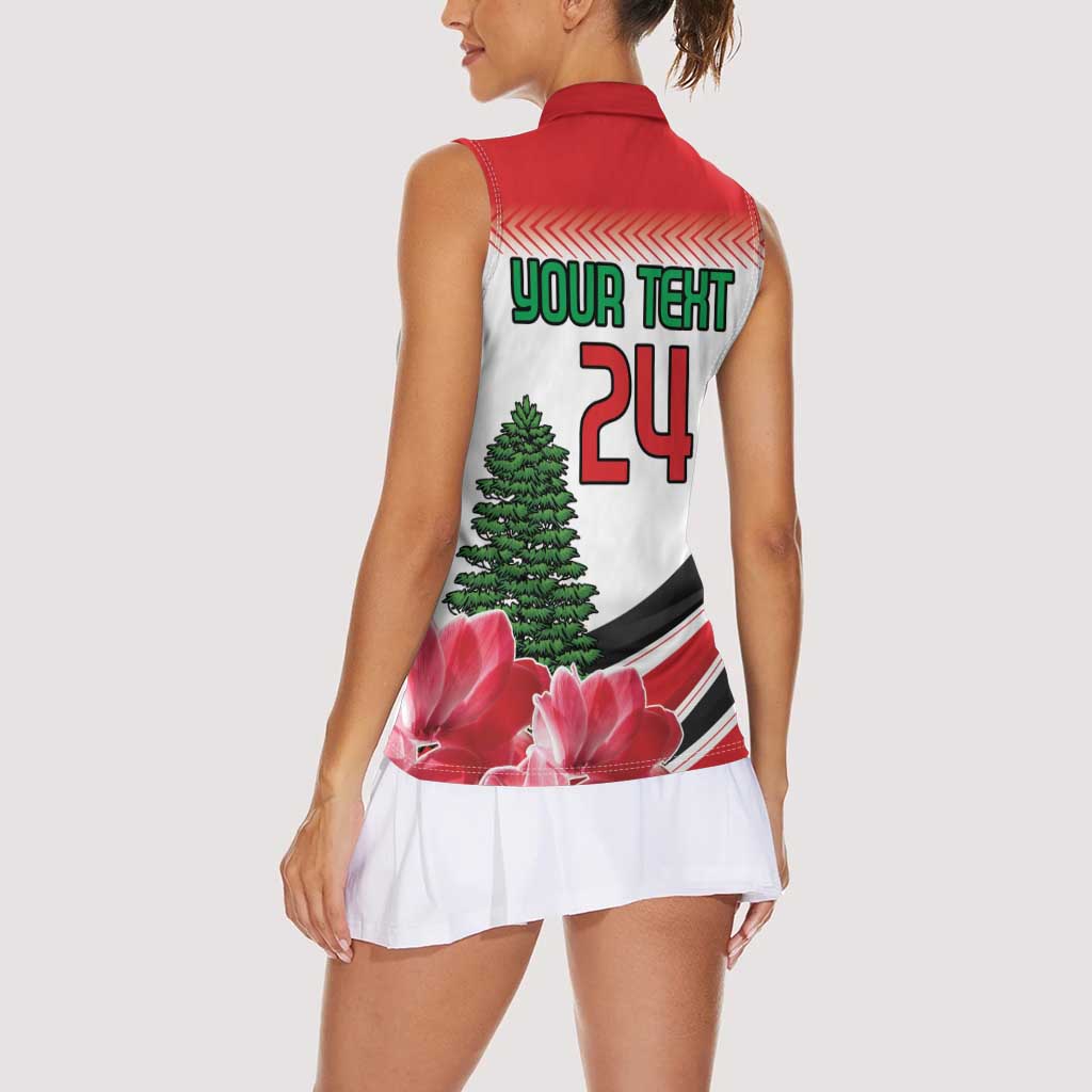 Custom Lebanon Independence Day Women Sleeveless Polo Shirt Cyclamen Flowers Blooming - Wonder Print Shop