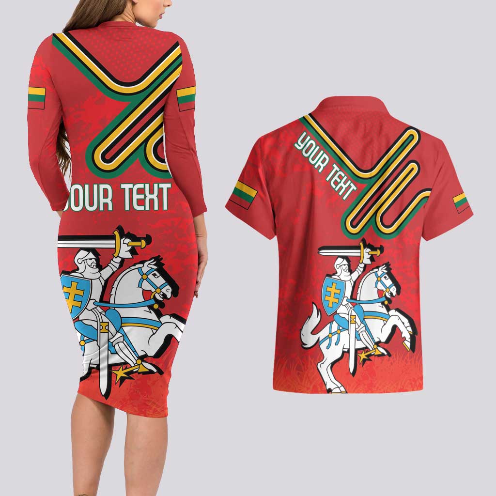 Personalized Lithuania Coat Of Arms Couples Matching Long Sleeve Bodycon Dress and Hawaiian Shirt Special Version - Wonder Print Shop