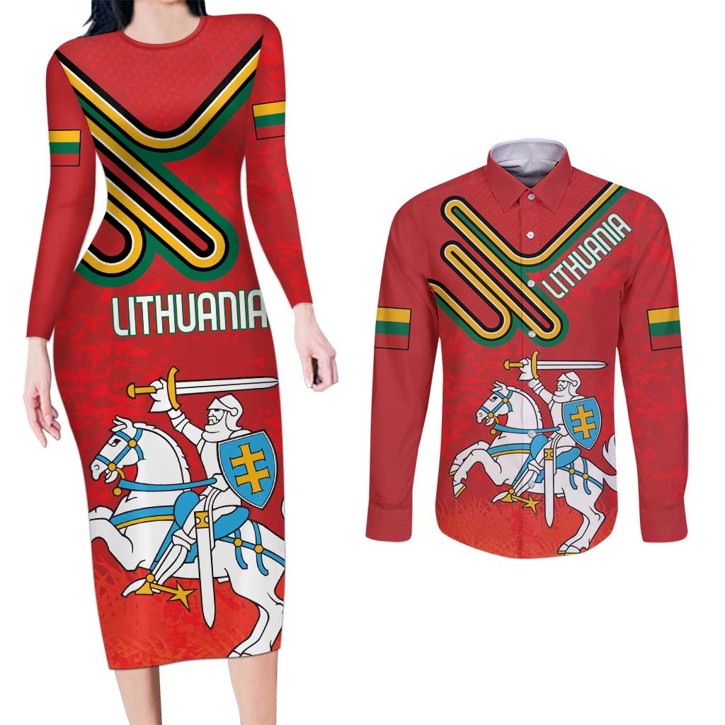 Personalized Lithuania Coat Of Arms Couples Matching Long Sleeve Bodycon Dress and Long Sleeve Button Shirt Special Version - Wonder Print Shop