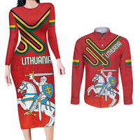Personalized Lithuania Coat Of Arms Couples Matching Long Sleeve Bodycon Dress and Long Sleeve Button Shirt Special Version - Wonder Print Shop