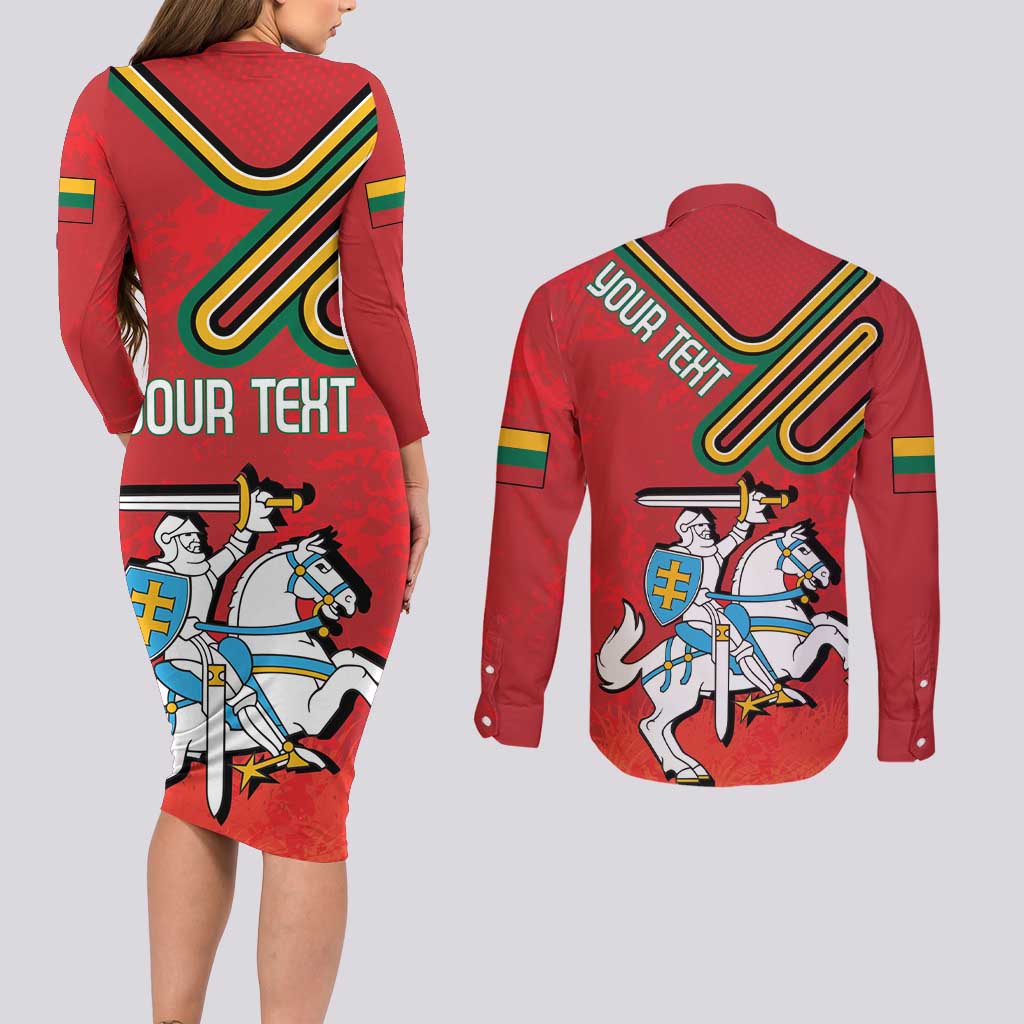 Personalized Lithuania Coat Of Arms Couples Matching Long Sleeve Bodycon Dress and Long Sleeve Button Shirt Special Version - Wonder Print Shop