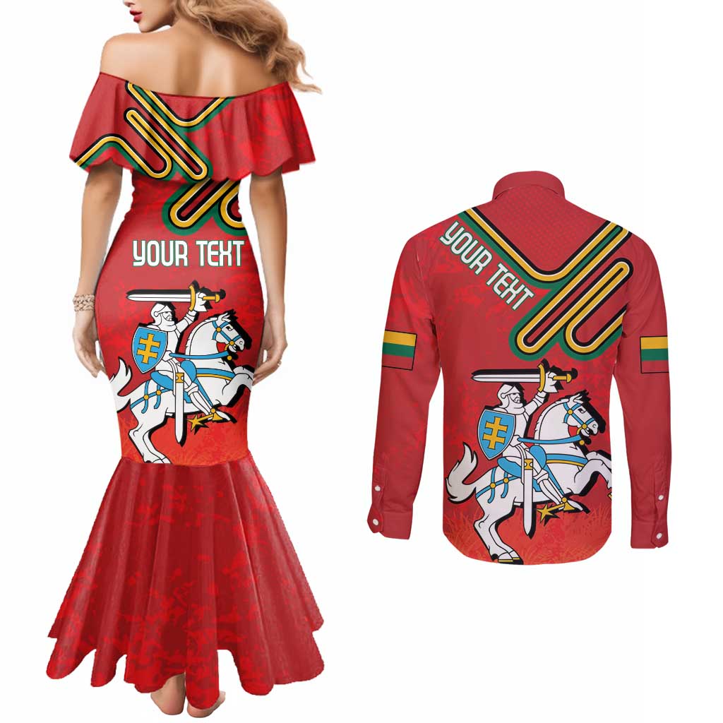 Personalized Lithuania Coat Of Arms Couples Matching Mermaid Dress and Long Sleeve Button Shirt Special Version