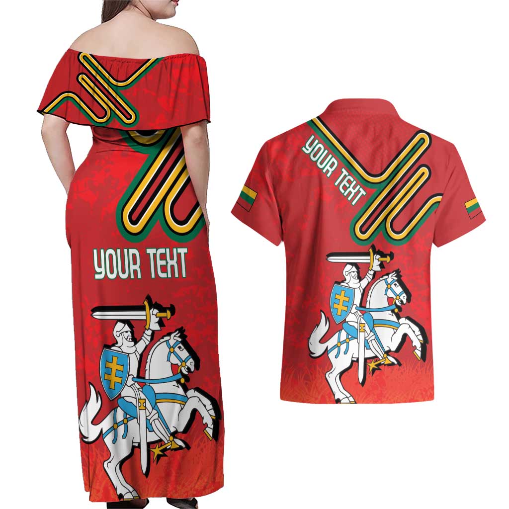 Personalized Lithuania Coat Of Arms Couples Matching Off Shoulder Maxi Dress and Hawaiian Shirt Special Version - Wonder Print Shop