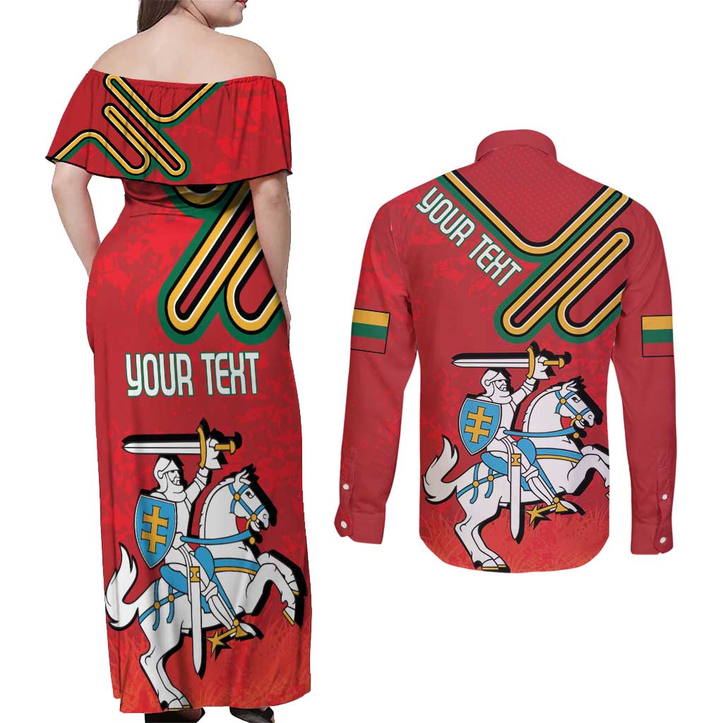 Personalized Lithuania Coat Of Arms Couples Matching Off Shoulder Maxi Dress and Long Sleeve Button Shirt Special Version - Wonder Print Shop