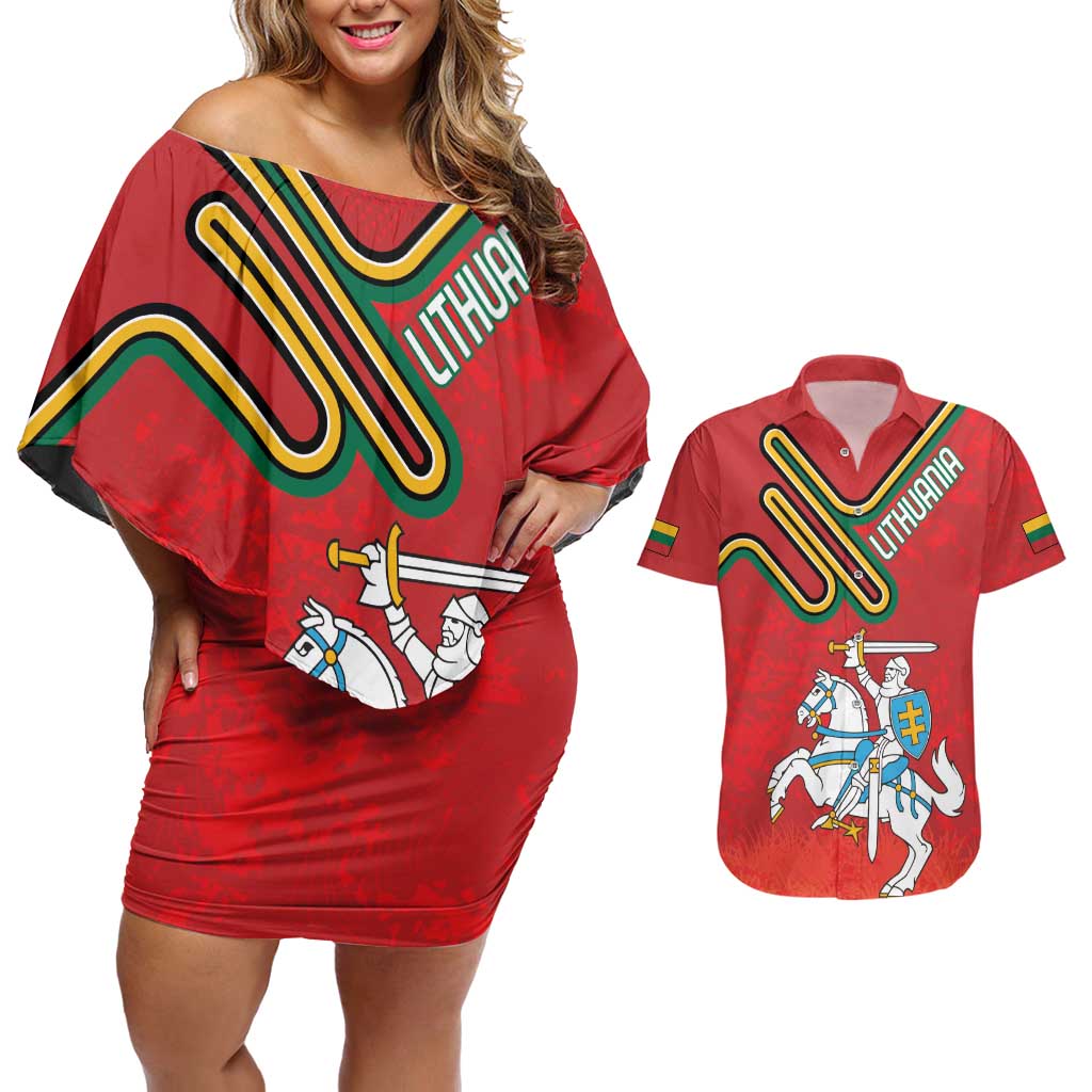 Personalized Lithuania Coat Of Arms Couples Matching Off Shoulder Short Dress and Hawaiian Shirt Special Version - Wonder Print Shop