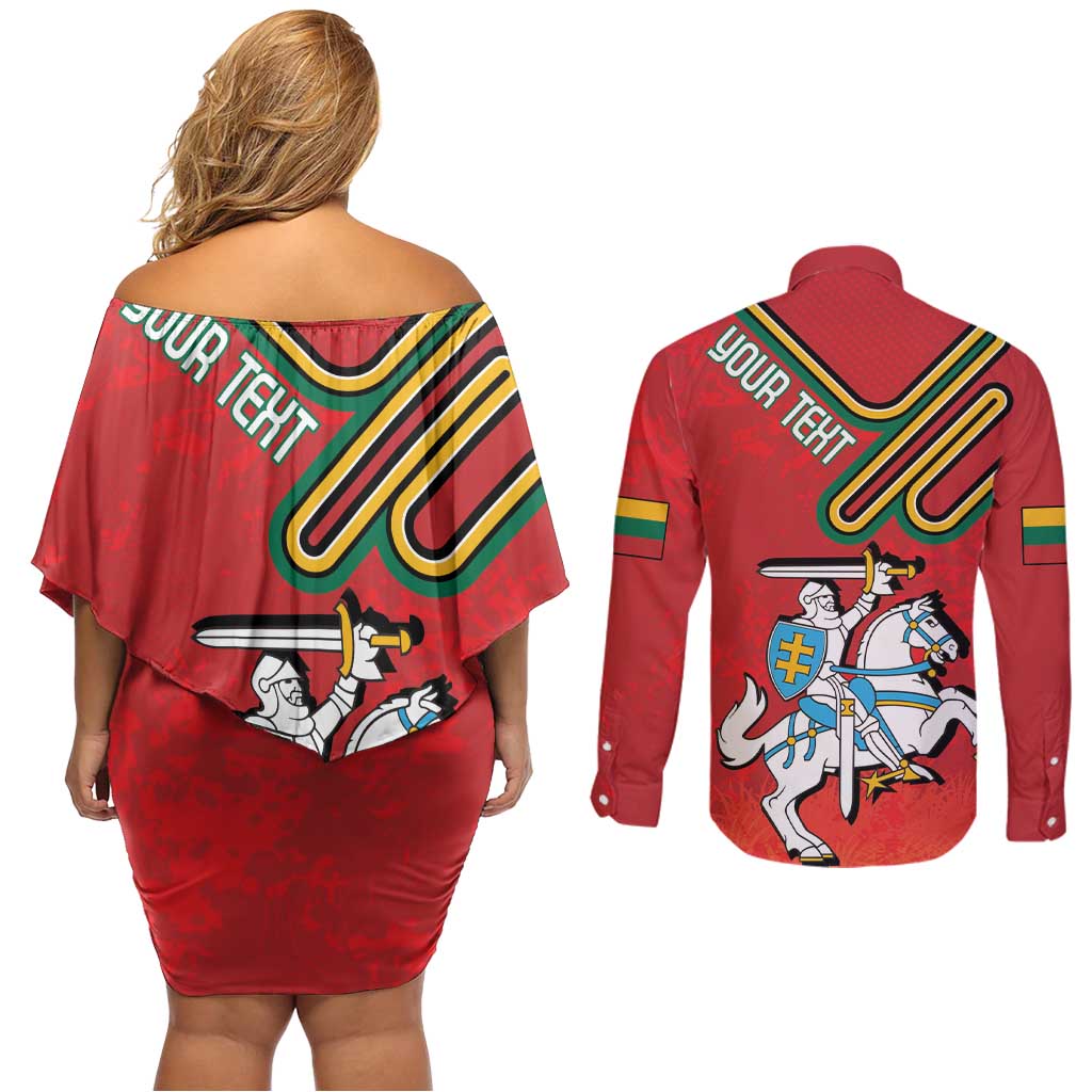 Personalized Lithuania Coat Of Arms Couples Matching Off Shoulder Short Dress and Long Sleeve Button Shirt Special Version - Wonder Print Shop