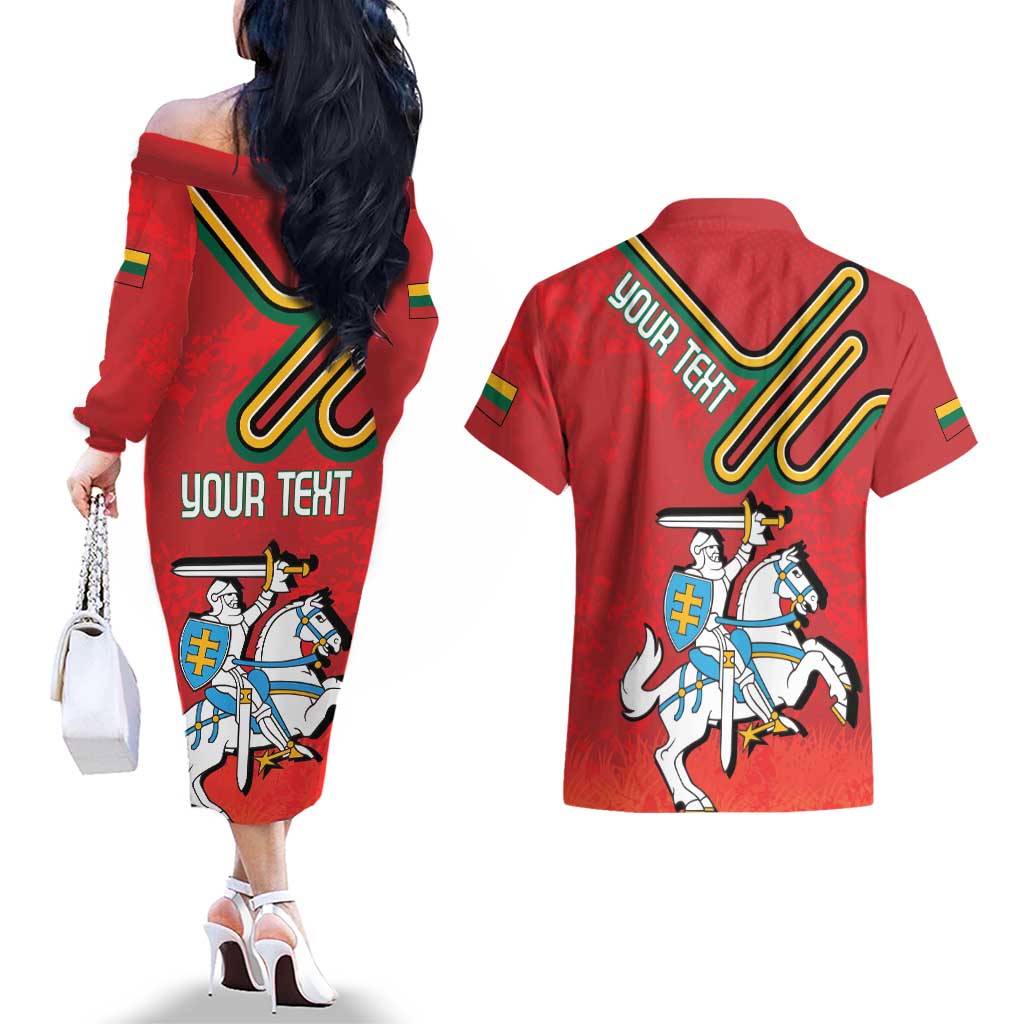 Personalized Lithuania Coat Of Arms Couples Matching Off The Shoulder Long Sleeve Dress and Hawaiian Shirt Special Version - Wonder Print Shop