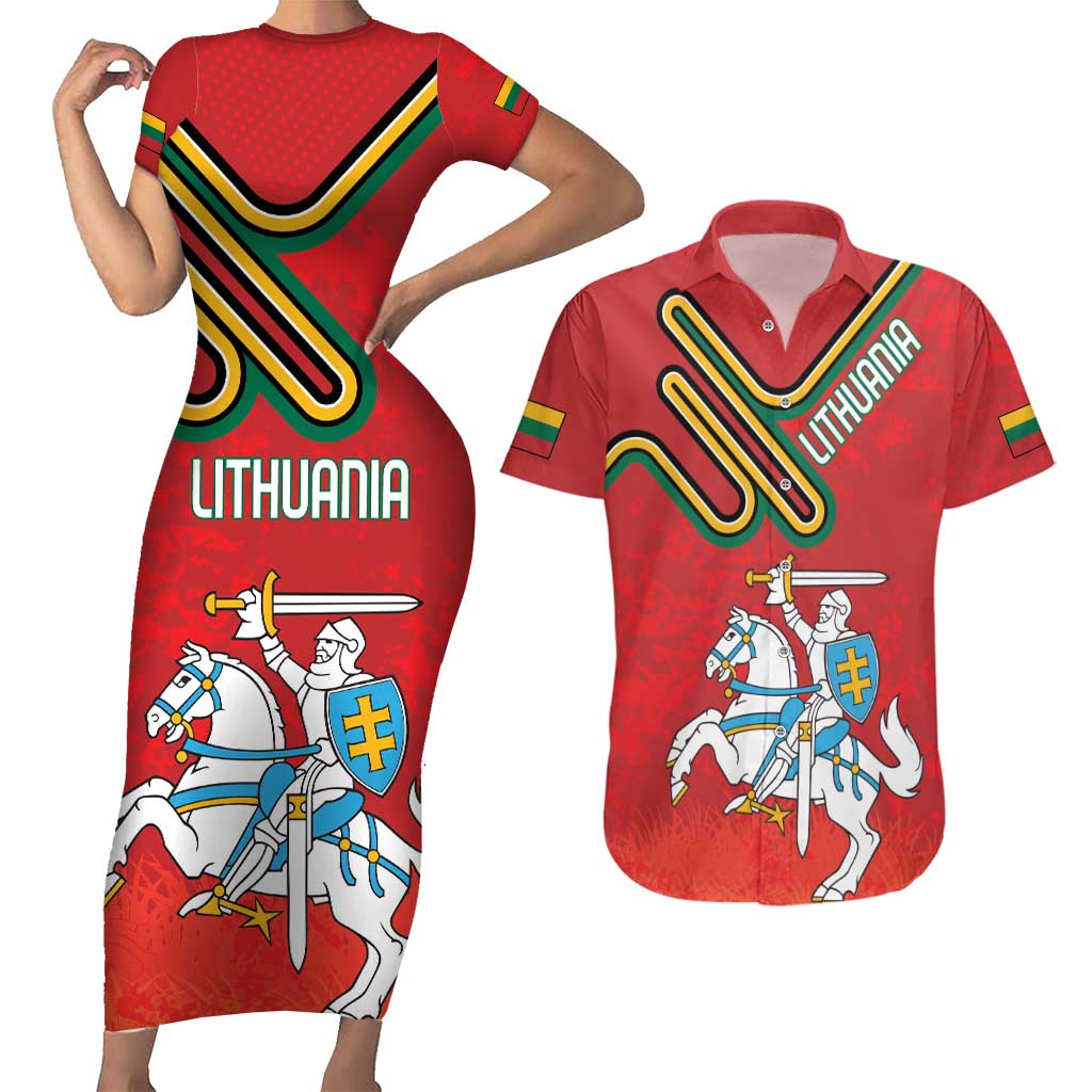 Personalized Lithuania Coat Of Arms Couples Matching Short Sleeve Bodycon Dress and Hawaiian Shirt Special Version - Wonder Print Shop