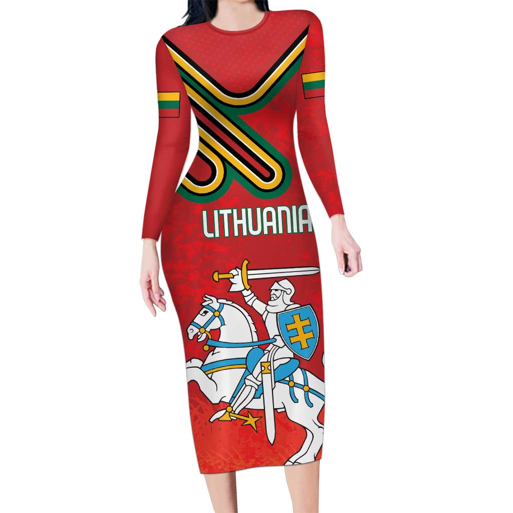 Personalized Lithuania Coat Of Arms Family Matching Long Sleeve Bodycon Dress and Hawaiian Shirt Special Version - Wonder Print Shop