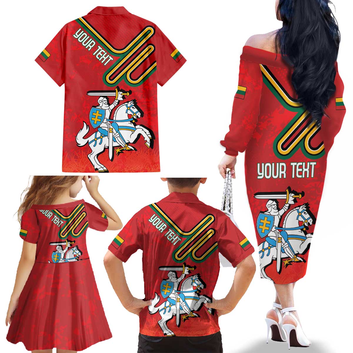 Personalized Lithuania Coat Of Arms Family Matching Off The Shoulder Long Sleeve Dress and Hawaiian Shirt Special Version - Wonder Print Shop