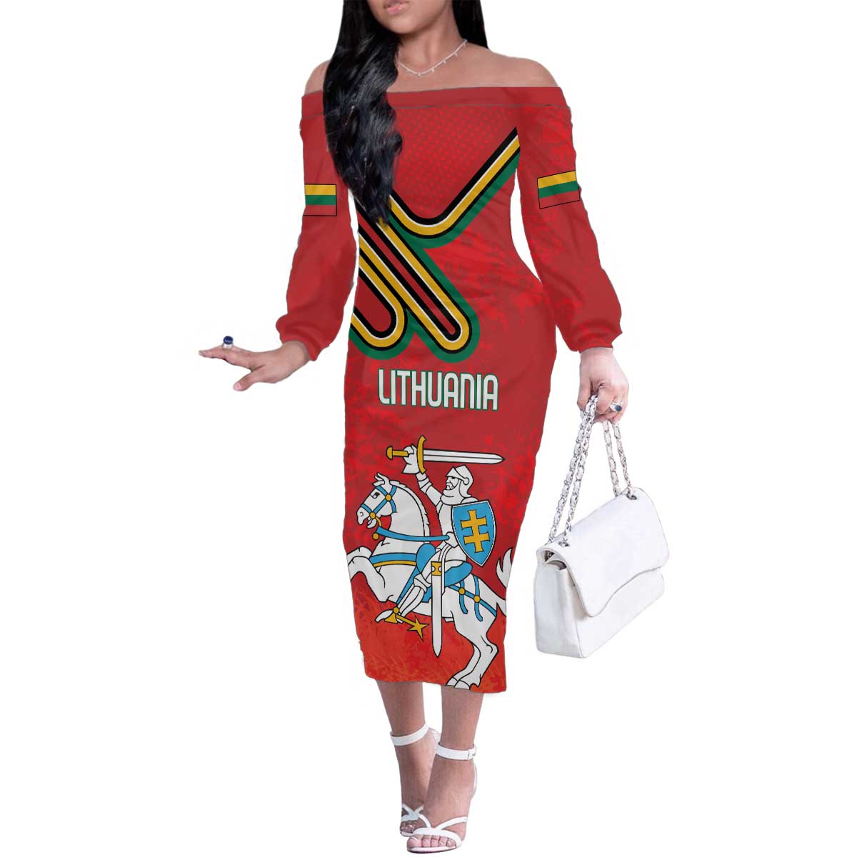 Personalized Lithuania Coat Of Arms Family Matching Off The Shoulder Long Sleeve Dress and Hawaiian Shirt Special Version - Wonder Print Shop