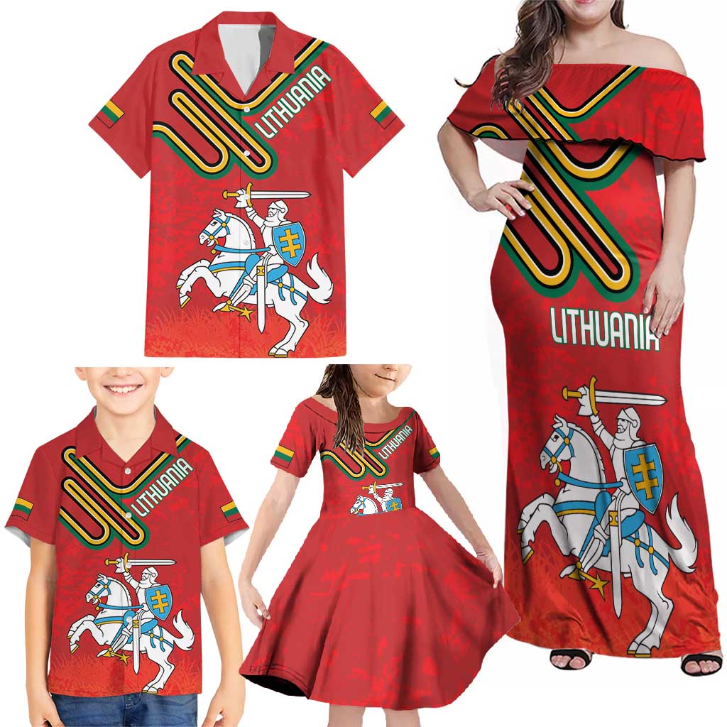 Personalized Lithuania Coat Of Arms Family Matching Off Shoulder Maxi Dress and Hawaiian Shirt Special Version - Wonder Print Shop