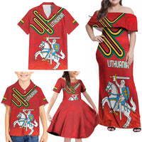 Personalized Lithuania Coat Of Arms Family Matching Off Shoulder Maxi Dress and Hawaiian Shirt Special Version - Wonder Print Shop