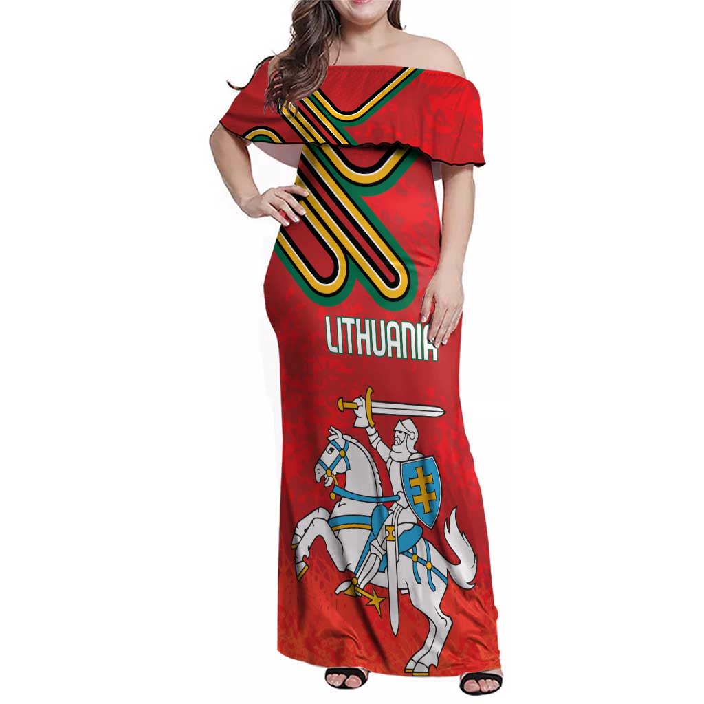 Personalized Lithuania Coat Of Arms Family Matching Off Shoulder Maxi Dress and Hawaiian Shirt Special Version - Wonder Print Shop