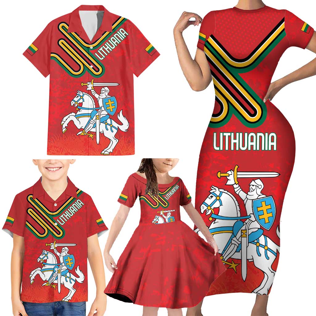 Personalized Lithuania Coat Of Arms Family Matching Short Sleeve Bodycon Dress and Hawaiian Shirt Special Version - Wonder Print Shop