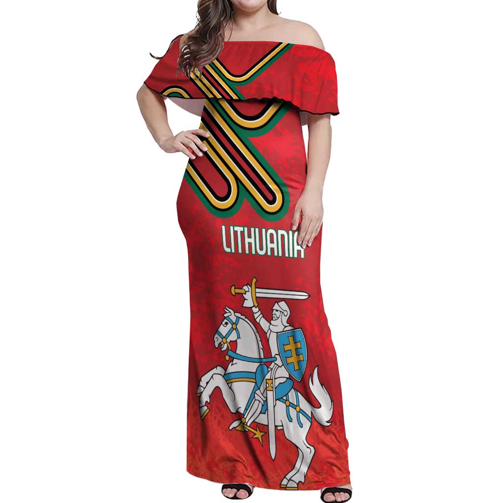 Personalized Lithuania Coat Of Arms Off Shoulder Maxi Dress Special Version - Wonder Print Shop