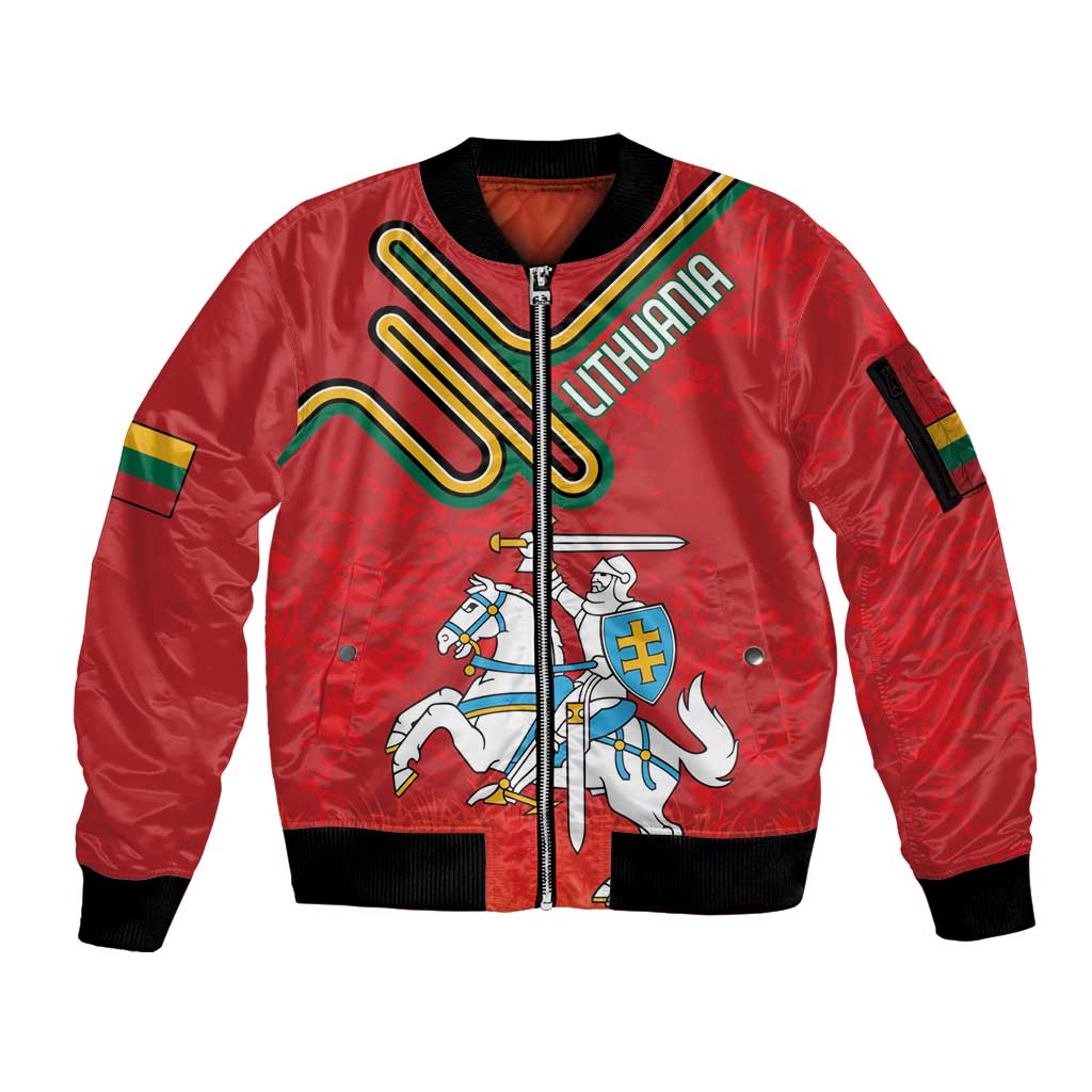 Personalized Lithuania Coat Of Arms Sleeve Zip Bomber Jacket Special Version - Wonder Print Shop