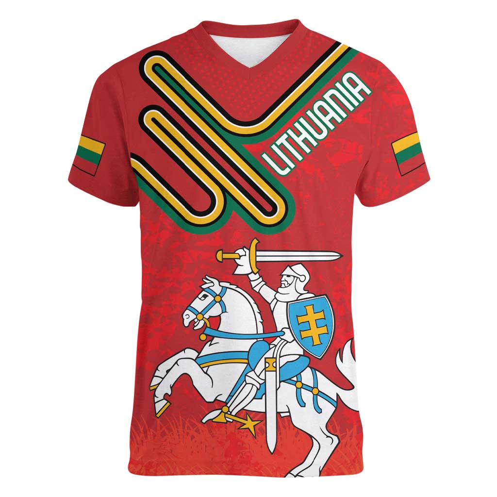 Personalized Lithuania Coat Of Arms Women V-Neck T-Shirt Special Version - Wonder Print Shop