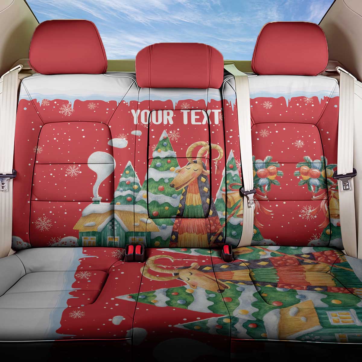 Romania Christmas Personalized Back Car Seat Cover Romanian Folklore Capra Goat - Wonder Print Shop
