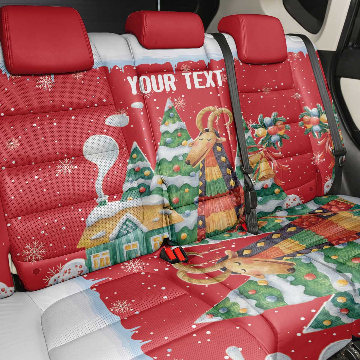 Romania Christmas Personalized Back Car Seat Cover Romanian Folklore Capra Goat - Wonder Print Shop
