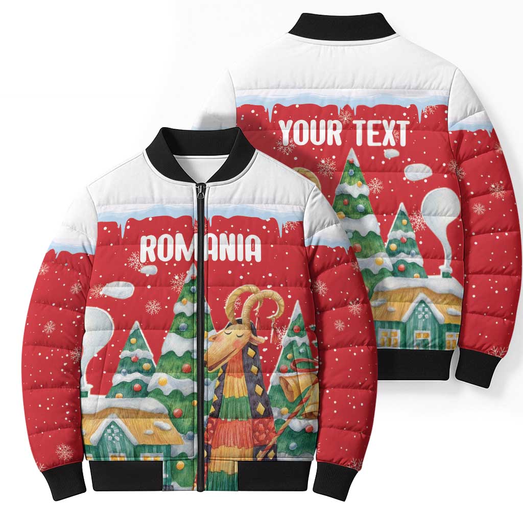 Romania Christmas Personalized Bomber Puffer Jacket Romanian Folklore Capra Goat - Wonder Print Shop