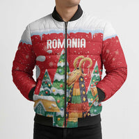 Romania Christmas Personalized Bomber Puffer Jacket Romanian Folklore Capra Goat - Wonder Print Shop