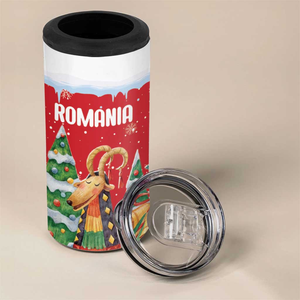 Romania Christmas Personalized 4 in 1 Can Cooler Tumbler Romanian Folklore Capra Goat - Wonder Print Shop