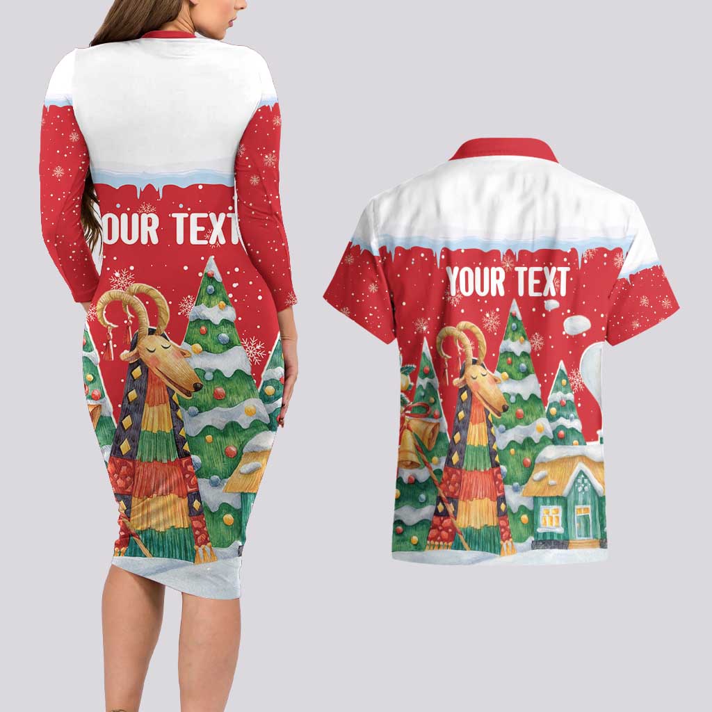 Romania Christmas Personalized Couples Matching Long Sleeve Bodycon Dress and Hawaiian Shirt Romanian Folklore Capra Goat - Wonder Print Shop