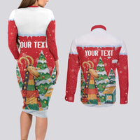 Romania Christmas Personalized Couples Matching Long Sleeve Bodycon Dress and Long Sleeve Button Shirt Romanian Folklore Capra Goat - Wonder Print Shop