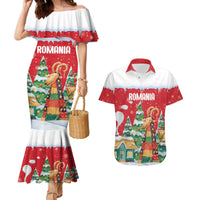 Romania Christmas Personalized Couples Matching Mermaid Dress and Hawaiian Shirt Romanian Folklore Capra Goat - Wonder Print Shop