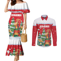 Romania Christmas Personalized Couples Matching Mermaid Dress and Long Sleeve Button Shirt Romanian Folklore Capra Goat - Wonder Print Shop